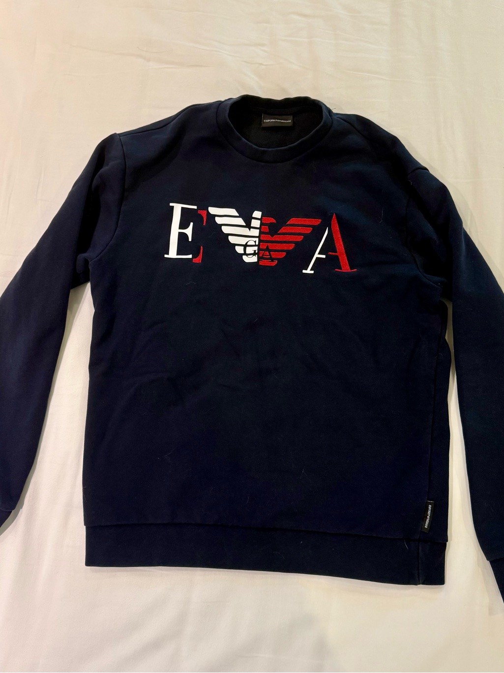 Emporio Armani Navy Sweatshirt With Red & White Logo Panel